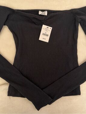 Cotton On Black Ribbed Off-Shoulder Long Sleeve Top